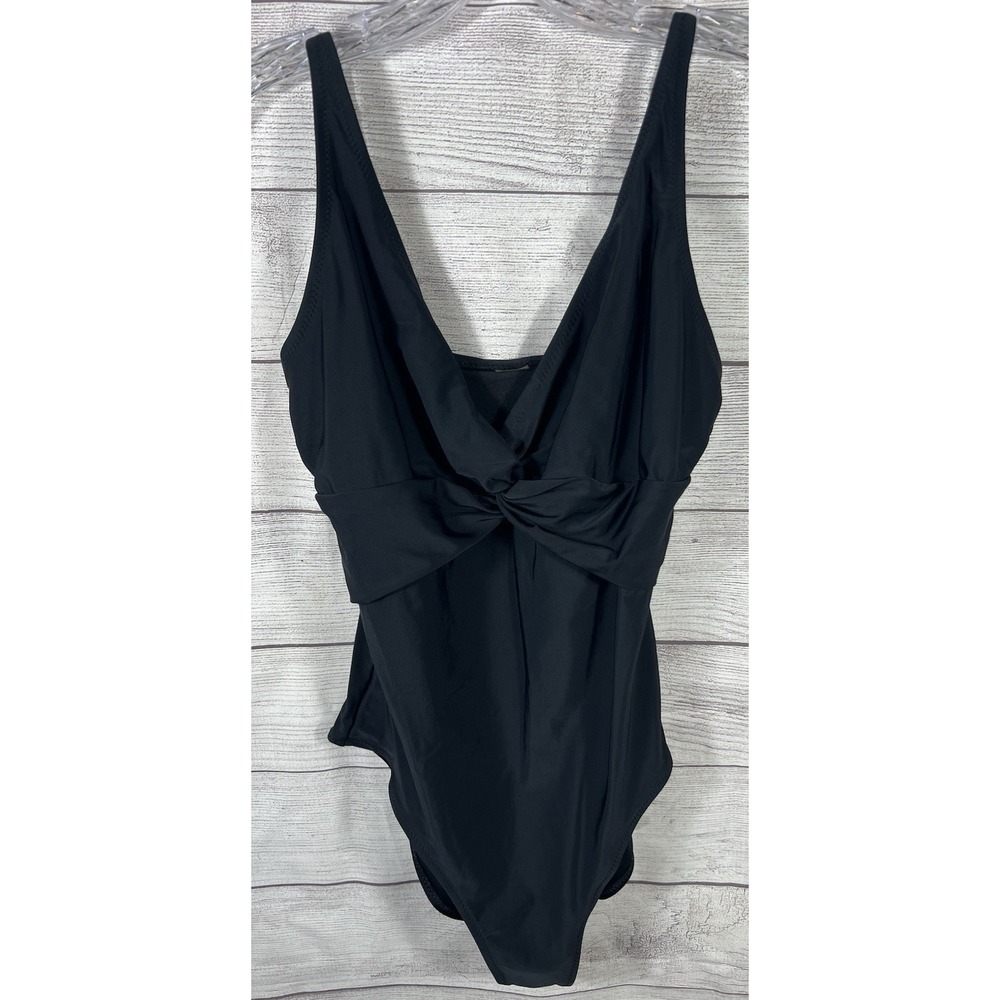 Old Navy Black One Piece Swimsuit Women's Large Twist Front V-Neck